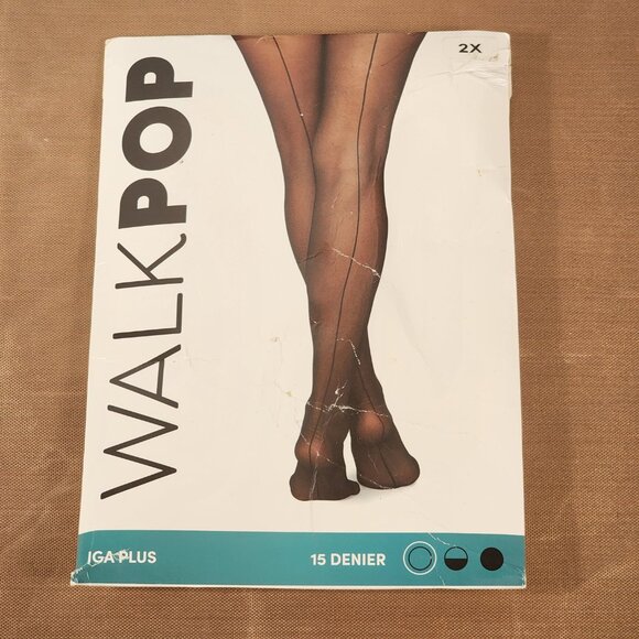 Walk Pop Black 15 Denier Sheer IGA Plus Back Leg Seam Legwear Tights Size 2X - Picture 3 of 16
